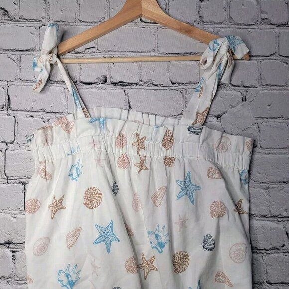 Loft Sleep 100% Cotton White Seashell Print Tie Shoulder Blouse Size L - Picture 2 of 9